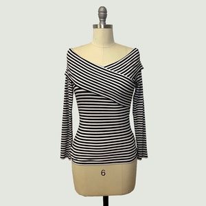 Theory - Kellay Long Sleeve Striped Ribbed Off Shoulder Top